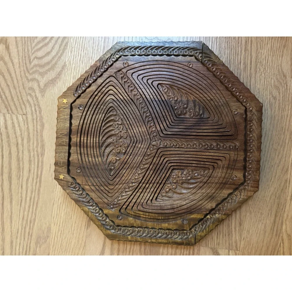 Vintage‎ 1970s Afghanistan Hand Carved Wooden Collapsible Basket